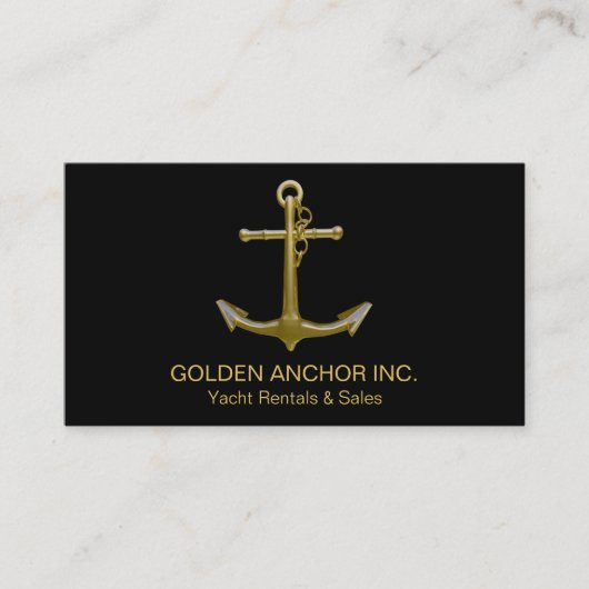 Classy Nautical Gold Anchor op zwart Visitekaartje (Voorkant)