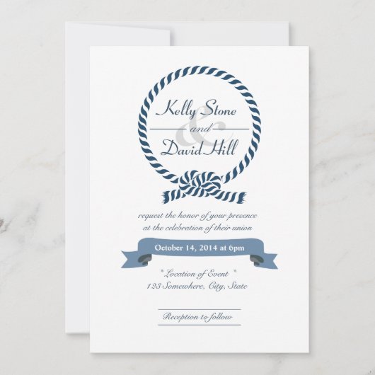 Classy Nautical Rope Ring Wedding Invitations Kaart (Voorkant)