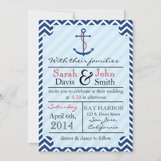 Classy Nautical Wedding Invitation Kaart (Voorkant)