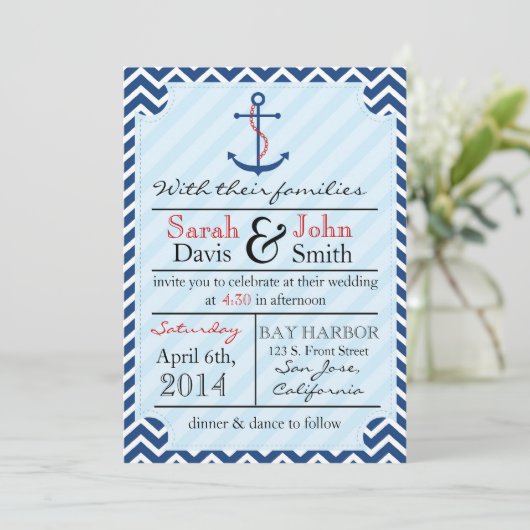 Classy Nautical Wedding Invitation Kaart (Staand voorkant)
