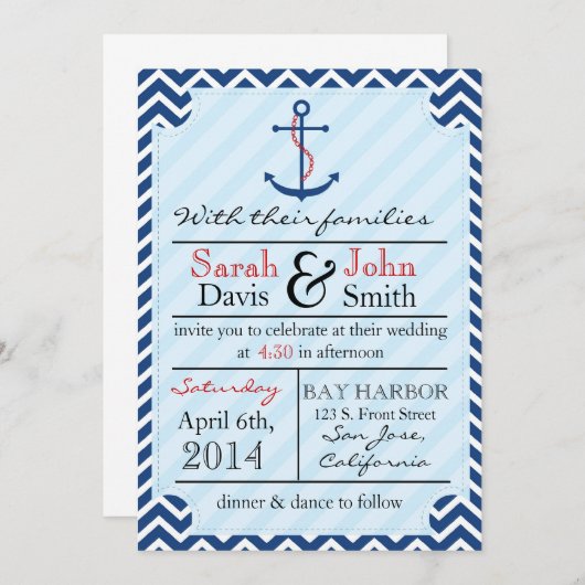 Classy Nautical Wedding Invitation Kaart (Voorkant / Achterkant)