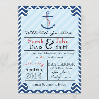 Classy Nautical Wedding Invitation Kaart