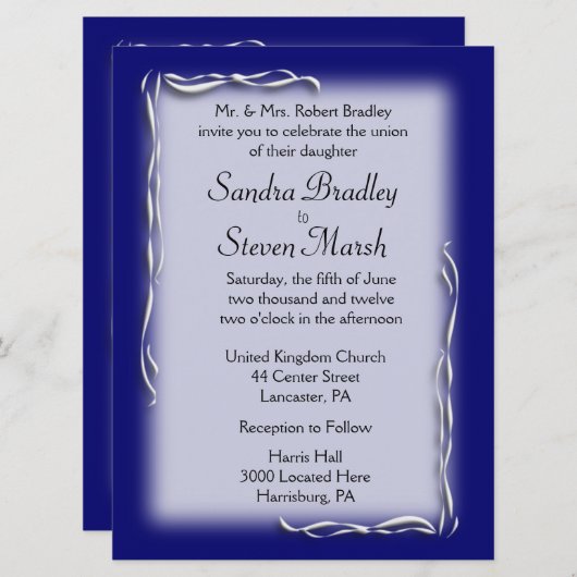 Classy Navy and White Wedding Invitation Kaart (Voorkant / Achterkant)