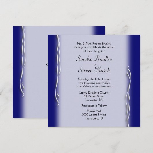 Classy Navy and White Wedding Invitation Kaart (Voorkant / Achterkant)