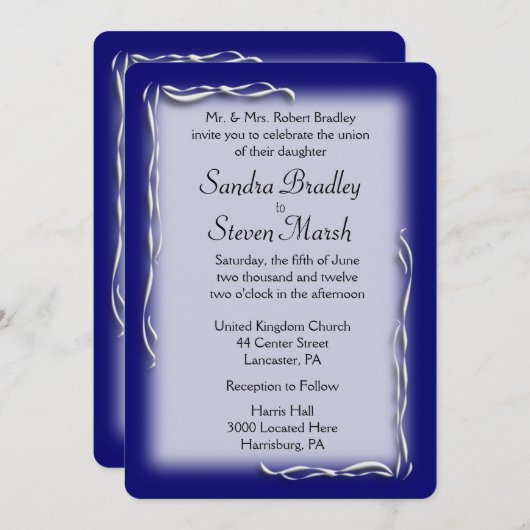 Classy Navy and White Wedding Invitation Kaart (Voorkant / Achterkant)