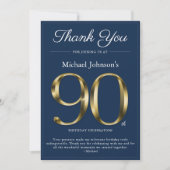 Classy Navy Blauw Goud 90e Verjaardag Dank u kaart (Voorkant)