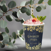 Classy Navy Blauw Goud Swirls Bruiloft Verfijnd Papieren Bekers