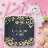 Classy Navy Blauw Goud Swirls Bruiloft Verfijnd Papieren Bordje (Feest)