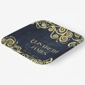 Classy Navy Blauw Goud Swirls Bruiloft Verfijnd Papieren Bordje (Gebogen)