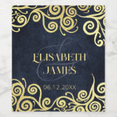 Classy Navy Blauw Goud Swirls Bruiloft Verfijnd Wijn Etiket (Enkel label)