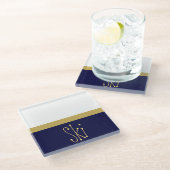 Classy Navy Blauw Wit Kleur Blok Leuke SKI Tekst Glazen Onderzetter (Schuin)