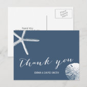 Classy Navy Blue Beach Theme Wedding Bedankt Briefkaart (Voorkant / Achterkant)
