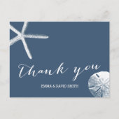 Classy Navy Blue Beach Theme Wedding Bedankt Briefkaart (Voorkant)