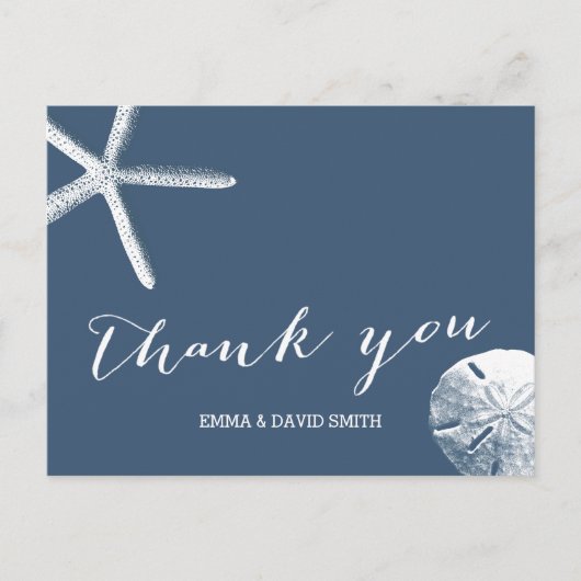 Classy Navy Blue Beach Theme Wedding Bedankt Briefkaart (Voorkant)
