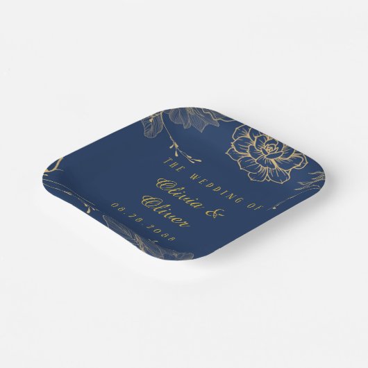Classy Navy Blue Botanical Florals Wedding Papieren Bordje (Gebogen)