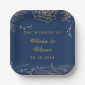 Classy Navy Blue Botanical Florals Wedding Papieren Bordje (Voorkant)