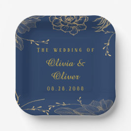 Classy Navy Blue Botanical Florals Wedding Papieren Bordje