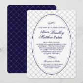 Classy Navy Blue Check Pattern Weddenschap Kaart (Voorkant / Achterkant)