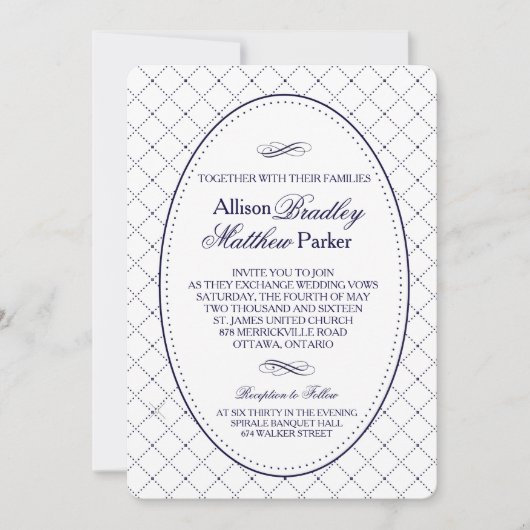 Classy Navy Blue Check Pattern Weddenschap Kaart (Voorkant)