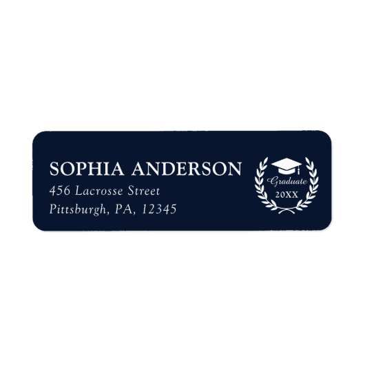 Classy Navy Blue Custom Afstuderen Retouradres Etiket (Voorkant)