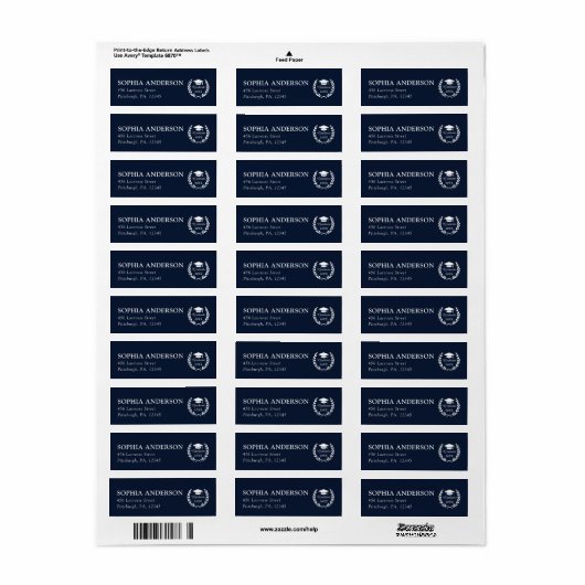 Classy Navy Blue Custom Afstuderen Retouradres Etiket (Full Sheet)