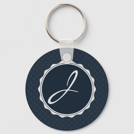 Classy Navy Blue Custom Monogram Sleutelhanger (Voorkant)