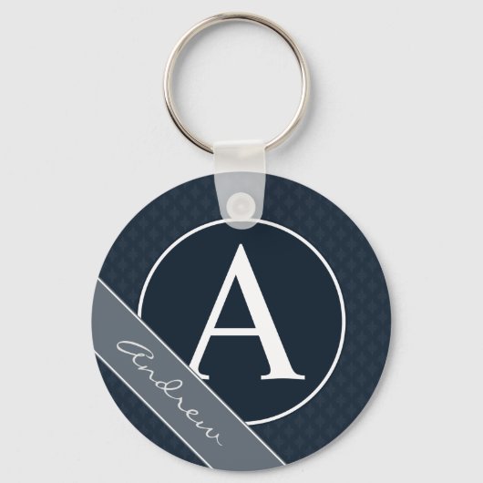 Classy Navy Blue Custom Monogram Sleutelhanger (Voorkant)