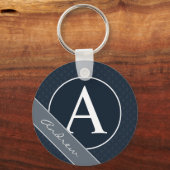 Classy Navy Blue Custom Monogram Sleutelhanger (Voorkant)