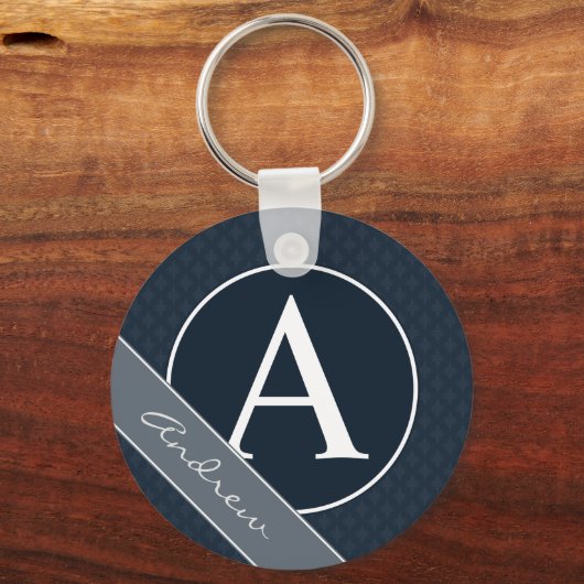 Classy Navy Blue Custom Monogram Sleutelhanger (Voorkant)