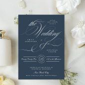 Classy Navy Blue Elegant Calligraphy Wedding Kaart