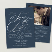 Classy Navy Blue Elegant Kalligrafie Foto Save The Date