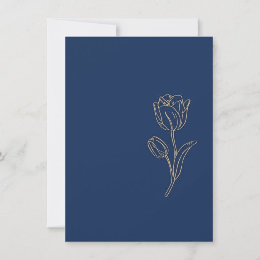 Classy Navy Blue en Gold Florals Wedding Invitati Kaart (Achterkant)
