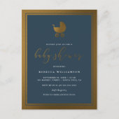 Classy Navy Blue en Gold Pram Boy Baby shower Uitnodiging Briefkaart (Voorkant)