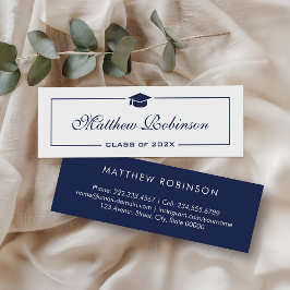 Classy Navy Blue en White Afstuderen Afstuderen Mini Visitekaartje