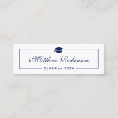 Classy Navy Blue en White Afstuderen Afstuderen Mini Visitekaartje (Voorkant)