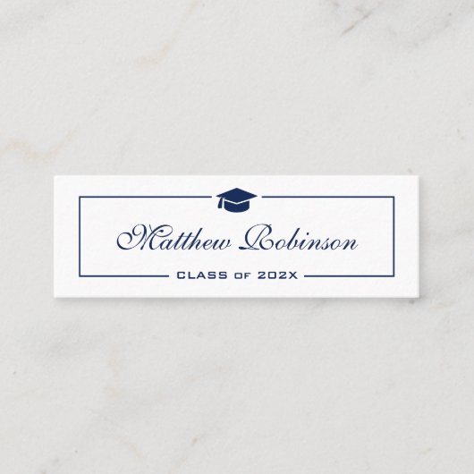 Classy Navy Blue en White Afstuderen Afstuderen Mini Visitekaartje (Voorkant)