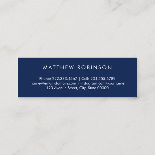 Classy Navy Blue en White Afstuderen Afstuderen Mini Visitekaartje (Achterkant)