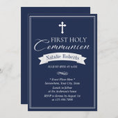 Classy Navy Blue First Heilige Communie Kaart (Voorkant / Achterkant)