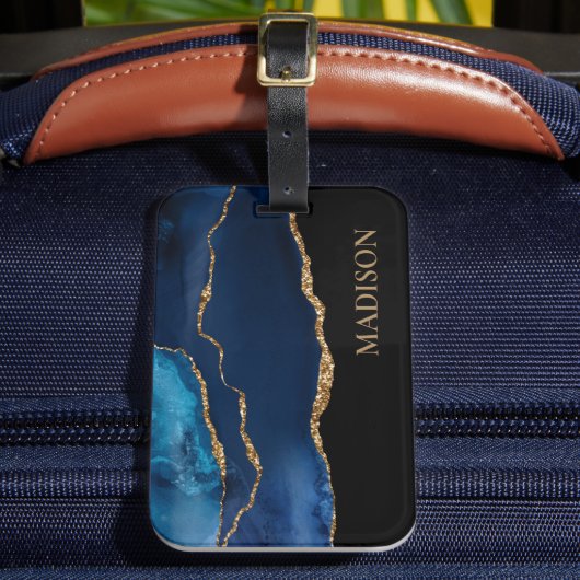 Classy Navy Blue Glitter Black voornaam Bagagelabel (Voorkant Insitu 2)