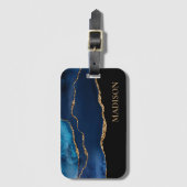 Classy Navy Blue Glitter Black voornaam Bagagelabel (Voorkant (verticaal))