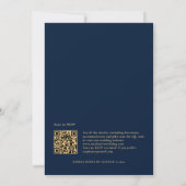 Classy Navy Blue Gold Monogram QR Code Weddenschap Kaart (Achterkant)