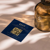 Classy Navy Blue Gold QR Code Weddenschap RSVP Informatiekaartje