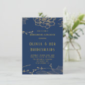 Classy Navy Blue Gold Rachel Bridesmaids Luncheon Kaart (Staand voorkant)