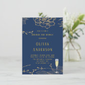 Classy Navy Blue Gold Rachel Brunch en Bubble Kaart (Staand voorkant)