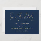 Classy Navy Blue Gold Script Save The Date (Voorkant)
