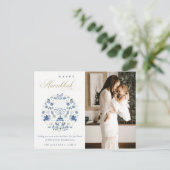 Classy Navy Blue Happy Hanukkah 1 Floral Briefkaart (Staand voorkant)