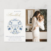 Classy Navy Blue Happy Hanukkah 1 Floral Briefkaart (Voorkant)
