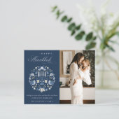 Classy Navy Blue Happy Hanukkah 1 Floral Feestdagenkaart (Staand voorkant)