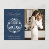 Classy Navy Blue Happy Hanukkah 1 Floral Feestdagenkaart (Voorkant)
