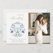 Classy Navy Blue Happy Hanukkah 1 Floral Feestdagenkaart (Voorkant)